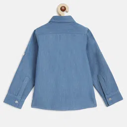 Charkhee Full Sleeves Solid Denim Shirt - Blue image 3