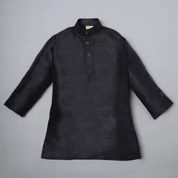 Ridokidz Full Sleeves Solid Kurta & Pyjama With Abstract Embroidered Jacket Set - Navy Blue image 2