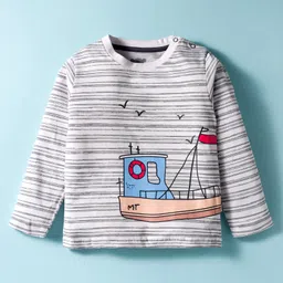 Mini Taurus Sinker Knit Full Sleeves T-Shirt & Lounge Pant Set with Ship Print - Grey image 2