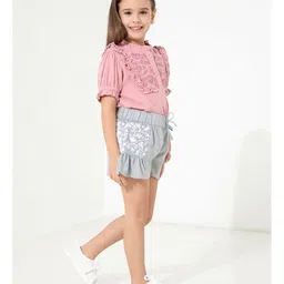 Cherry Crumble By Nitt Hyman Half Sleeves Botanical Embroidered Yoke & Frill Detailing Top - Pink image 4