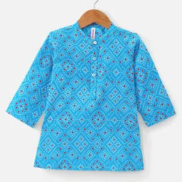 Babyhug Cotton Woven Full Sleeves Bandhani Printed Kurta with Dhoti Set - Blue image 3