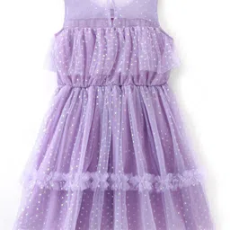 Hola Bonita Sleeveless  Party  Foil Printed Mesh Frock with Frill Detailing - Purple image 3