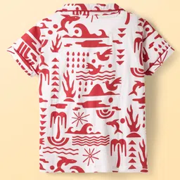 Pine Kids Single Jersey Knit Half Sleeves Co-Ord Shorts Night Suit With Beach Theme Print - Red & White image 3