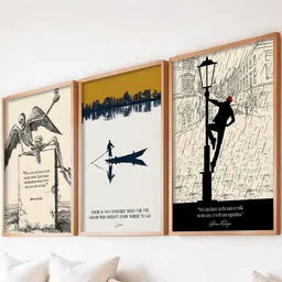 Kotart Brown & Cream Colored 3 Pieces Philosophy Art Printed Wooden Wall Arts-picture-32