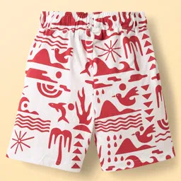 Pine Kids Single Jersey Knit Half Sleeves Co-Ord Shorts Night Suit With Beach Theme Print - Red & White image 5