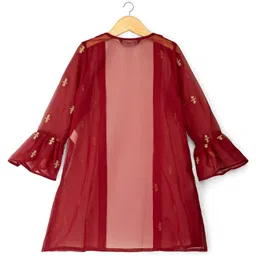 Pine Kids Woven Full Sleeves Indo Western Set With Floral Foil Print - Maroon image 5