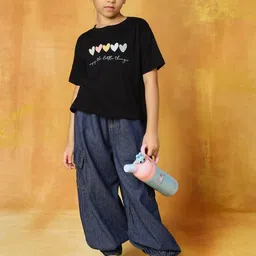 HERE&NOW Girls Printed Pure Cotton T-shirt with Trousers-picture-30