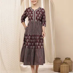 Zelena Ethnic Cotton Maternity Kurti - Zip Feeding And Pocket, Postpartum Wear - Plum-picture-32