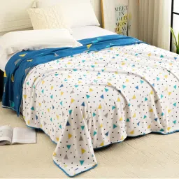 Story@Home Superfine Camric Cotton Blue Yellow Geometric 1 U Bedcover Super Soft Single-image-14