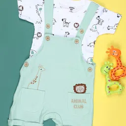 V-Mart Infant Boys Embroidered Straight Leg Round Neck Cotton Dungaree With T-Shirt-image-37