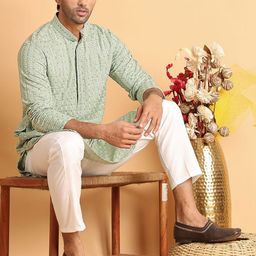Anouk Men Embroidered Regular Chikankari Kurta with Pyjamas-picture-31