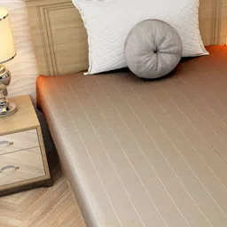 Athom Living Grey & White Striped 180 TC Single Bedsheet with Pillow Covers image 4