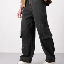 Mast & Harbour Men Loose Fit Leg Mid-Rise Cargo Style Jeans with Toggled Leg Openings-picture-12