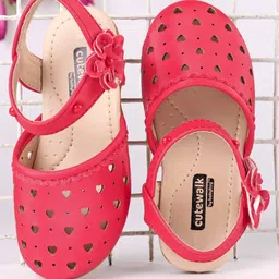 Cute Walk by Babyhug Party Wear Belly Shoes Floral Applique - Red-image-28