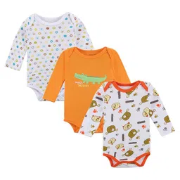 Kookie Kids Full Sleeves Onesie Animal Print Pack of 3 - White Yellow-picture-27