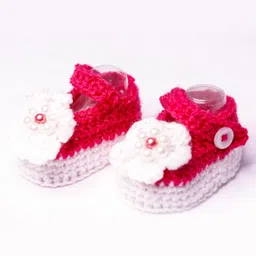 Knits & Knots Flower Design Booties - Pink & White image 1