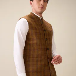 ColorPlus Checked Textured Mandarin Collar Nehru Jacket image 2