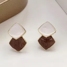 M55 Gold-Plated Emerald Studded Square Shaped Drop Earrings-picture-18