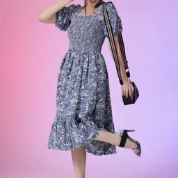 Krunal Raiyani Women Floral Printed Fit and Flare Midi Dress-picture-33