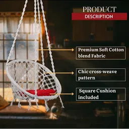 Swingzy White & Red Round-Shaped Hammock Swing Chair With Cushion image 3