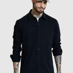 Snitch Men Smart Slim Fit Spread Collar Solid Cotton Casual Shirt-image-94
