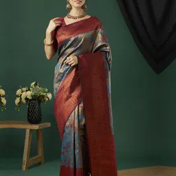 KAYOMMI Woven Design Zari Pure Silk Banarasi Saree-picture-25