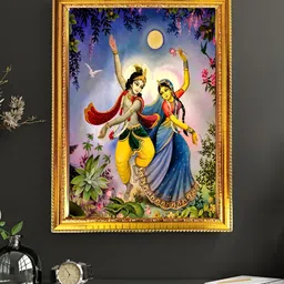 blinkart Blue & Yellow Lord Radha & Krishna Religious Printed Wall Art-picture-35