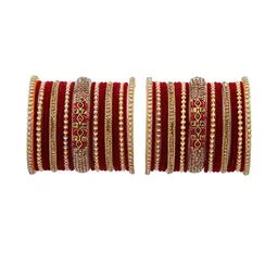 GLIKA Women Pack Of 42 Maroon & Gold-Toned Artificial Stones Metal Bangles-picture-13