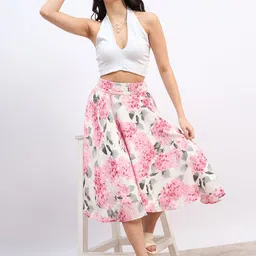 Berrylush Floral Printed High Rise Pleated Flared A-Line Skirt image 4