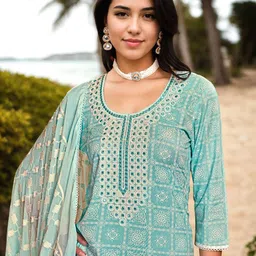 Anouk Women Ethnic Motifs Embroidered Regular Sequinned Kurta with Palazzos & With Dupatta image 3