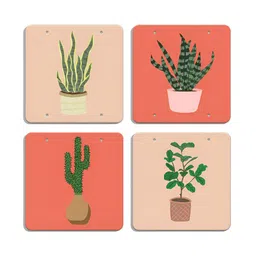 OLIVE TREE Pack Of 4 Red & Pink Printed Wooden Wall Hangings image 4