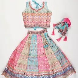 JAY NAGNATH FAB Girls Embellished Mirror Work Ready to Wear Lehenga & Blouse With Dupatta image 3
