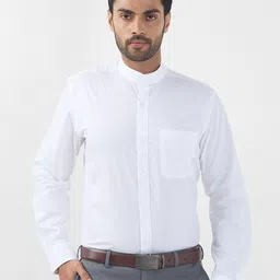 Raymond Men Contemporary Mandarin Collar Solid Cotton Formal Shirt-picture-36