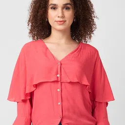 Iti Women V-Neck Cuffed Sleeves Cape Top-image-30