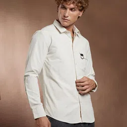 Campus Sutra White Grid-Utility Self Design Comfort Regular Fit Casual Shirt image 4