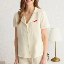 Trendyol Women Pure Cotton Shirt Collar Night suit-picture-30