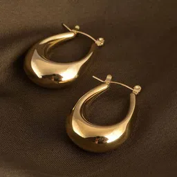 PALMONAS 18k Gold Plated U-shaped Chunky Stainless Steel Hoop Earrings image 4