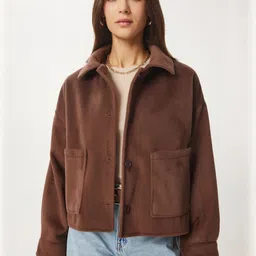 Happiness istanbul Spread Collar Cotton Open Front Jacket image 1