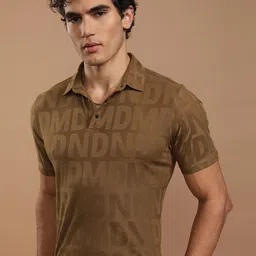 HIGHLANDER Men Typography Printed Polo Collar T-shirt image 2