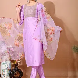 Moda Rapido Women Floral Embroidered Regular Kurta with Trousers & With Dupatta-picture-33