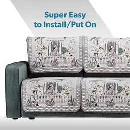 Kuber Industries Grey & Blue Printed Cotton Sofa Cover image 4