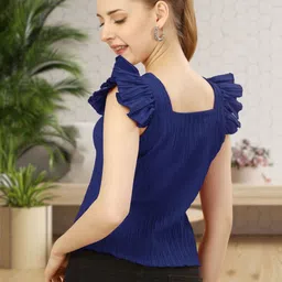 YANAMORA Women Flutter Sleeve Ruffles Top image 2