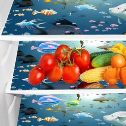 Aura Set Of 3 Blue & White Printed Fridge Drawer Mats image 1