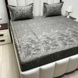 Pure Decor Royal Grey Floral 240 TC Cotton King Bedsheet Set 2.74 m x 2.74 m-image-20