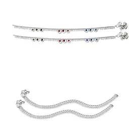 Heer Collection Set Of 2 Silver-Plated Stone Studded Anklets-picture-44