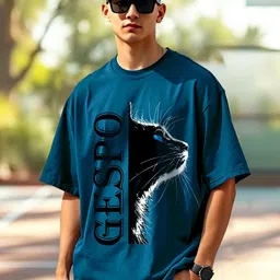 AUSK Typography Printed Round Neck Drop Shoulder Sleeves Oversized Pure Cotton T-shirt-picture-49