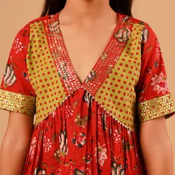 Sangria Girls Floral Printed Pure Cotton A-Line Kurta & Trousers image 5