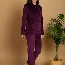 Valles365 by S.C. Women Solid Velvet Night suit image 2
