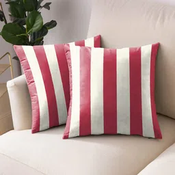 CASABLEU Red & White 2 Pieces Striped Square Cushion Covers-image-18