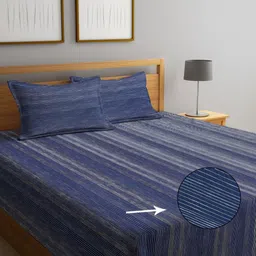KLOTTHE Blue Striped Design Pure Cotton King Size Bedcover With 2 Pillow Covers-image-19